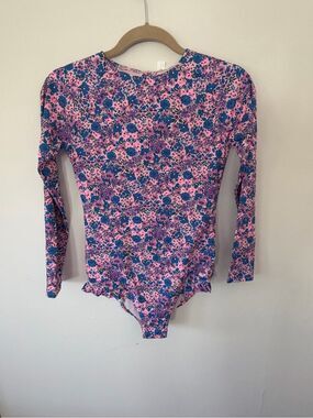 Vineyard Vines Pink & Blue Floral Long-Sleeve One-Piece Swimsuit size large (16)